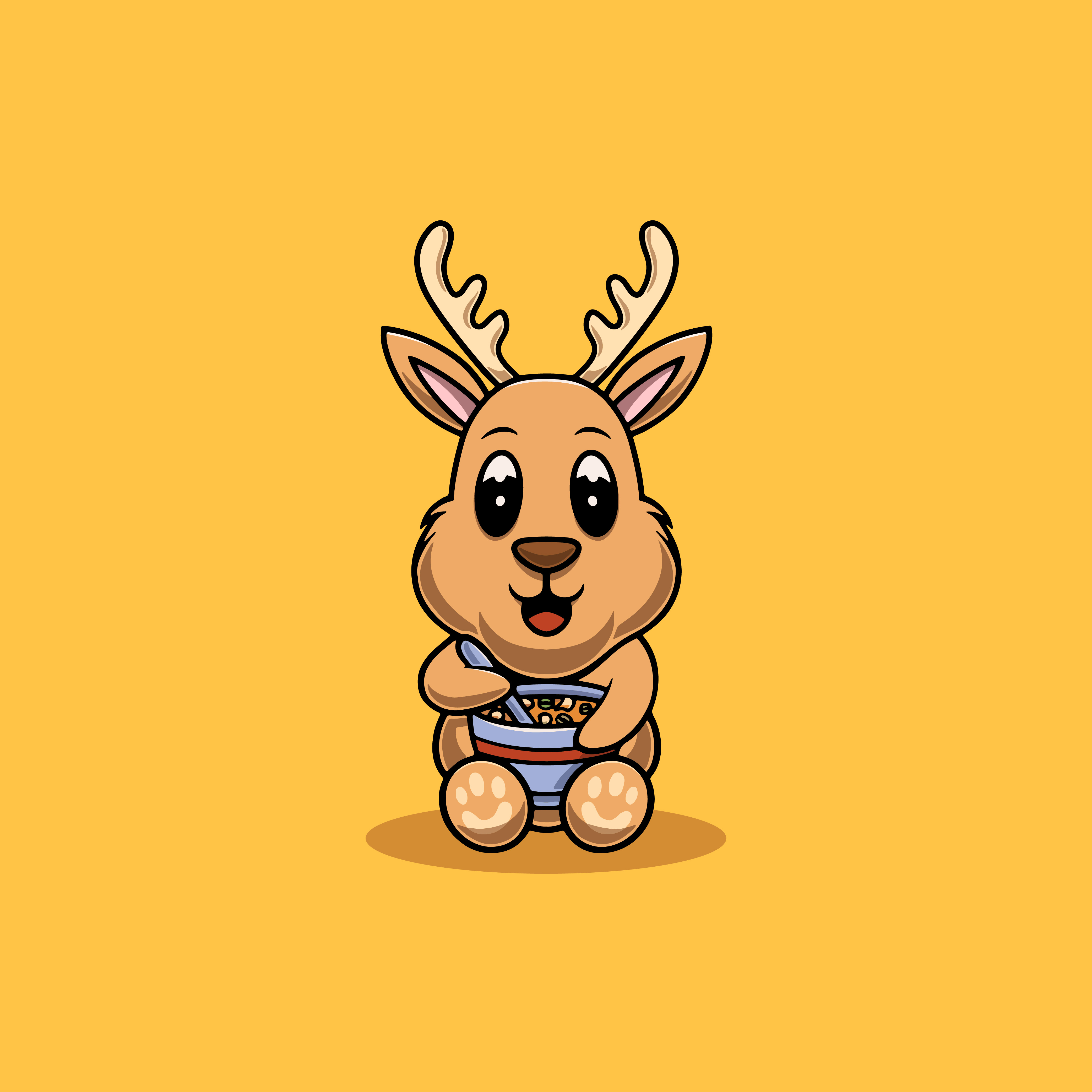Cute Deer with a Bowl of Soup Illustration branding kawaii outdoors