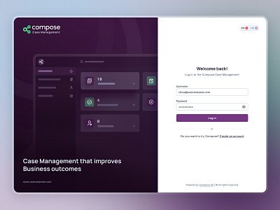 Compose - Case management platform log in page design account case create enterprise illustration log in logo low code management new account onboarding product design register sign in ui ux web design