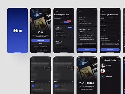 iNox - Movie Streaming App cinema minimalist mobile app movies netflix onboarding online streaming sign up signin stream stream app streaming streaming movie streaming platform streaming service ui video platform video stream video streaming app walkthrough