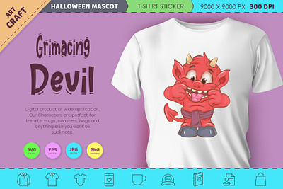 Grimacing little devil. Halloween mascot. cartoon character designs comic halloween mascot illustration little devil monster noai t shirt vector