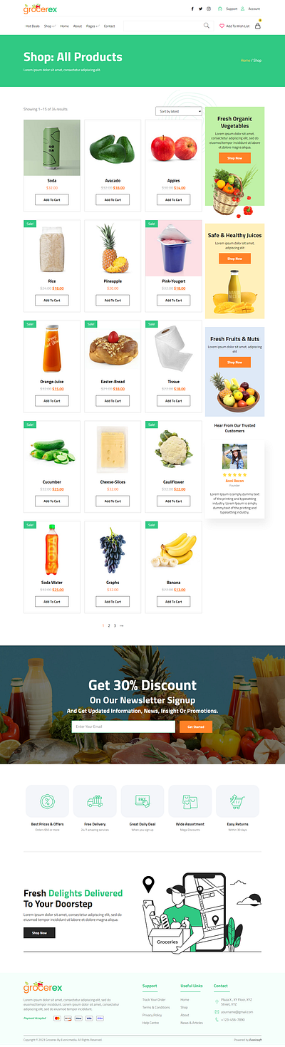 Shop section of Grocery Store Elementor Pro Template kit branding business delivery design design idea food delivery graphic design grocery illustration logo shoping store ui ux vector website