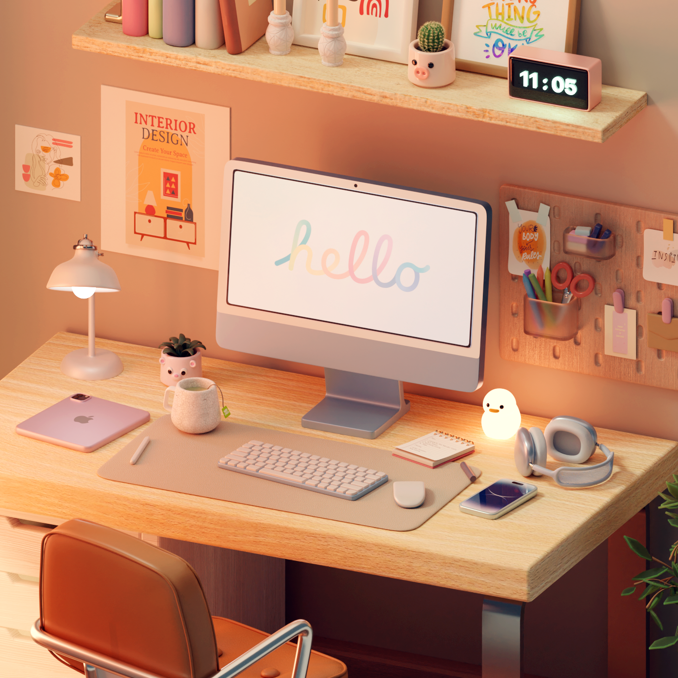 Cozy Home Office 3d 3d art 3d illustration blender isometric room