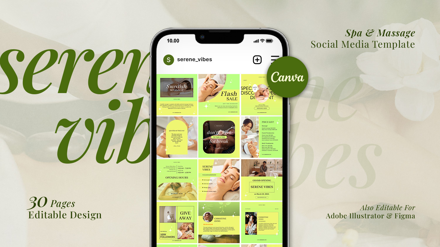 Serene Vibes beauty brand branding business canva graphic design instagram instagram post logo marketing skincare spa templates