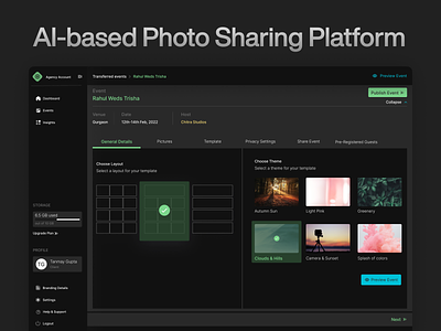 AI Based Photo Sharing Platform ai artificialintelligence dashboard event galleries photo photography sharing ui ux