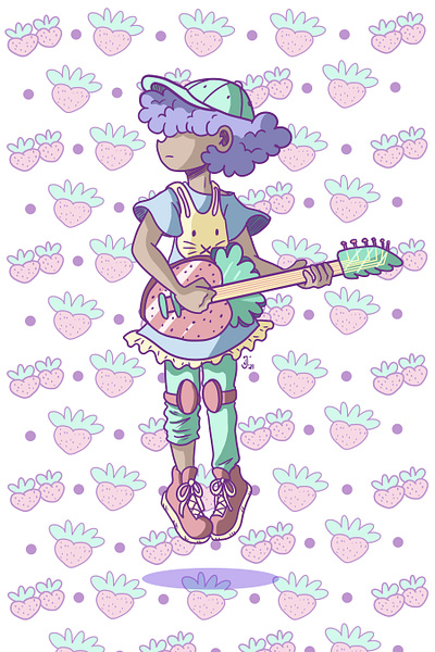 Strawberry Guitar art branding custom graphic design illustration