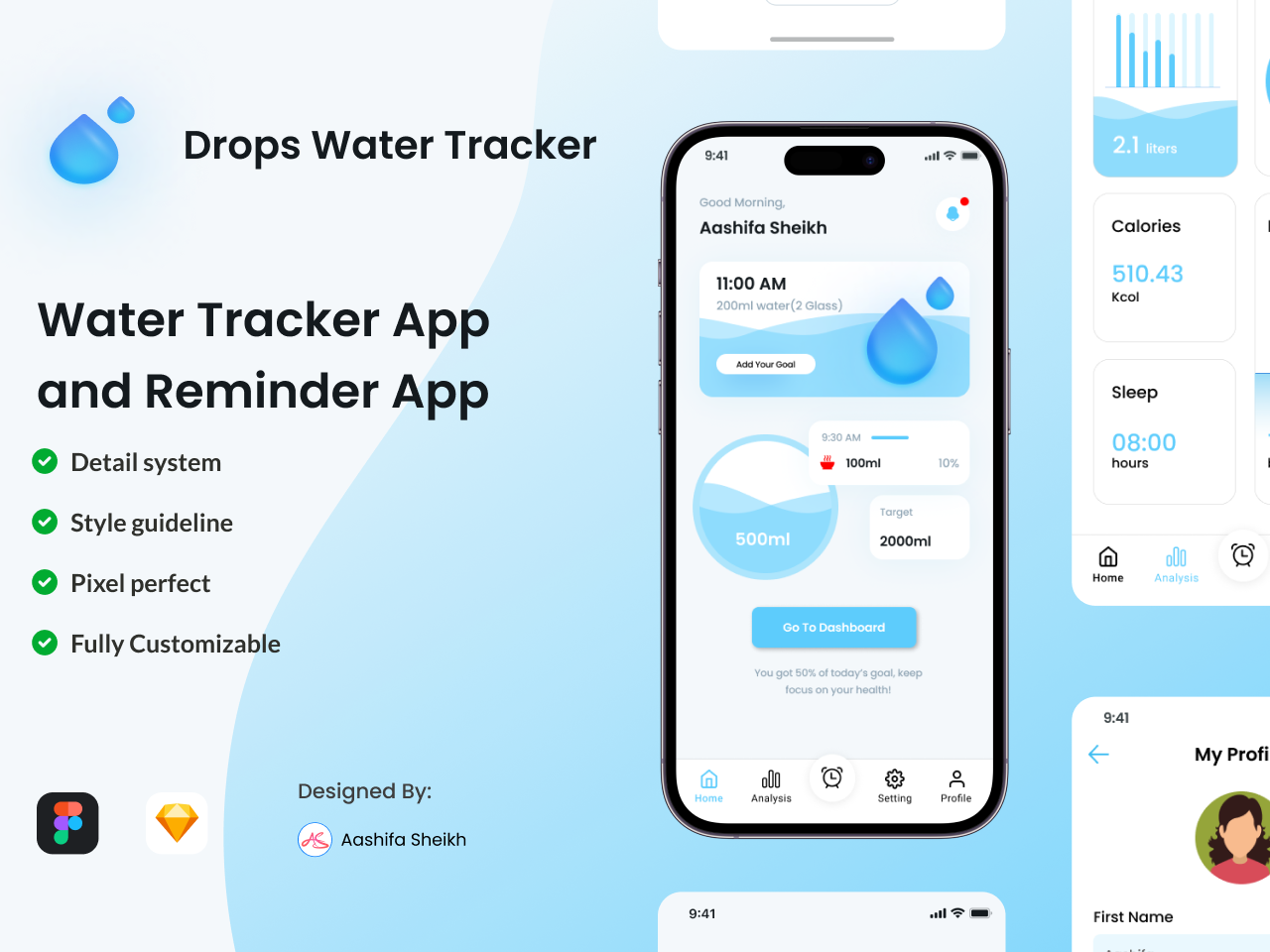 Water Tracker App | Water Drink Reminder App | App UI Design by Aashifa ...