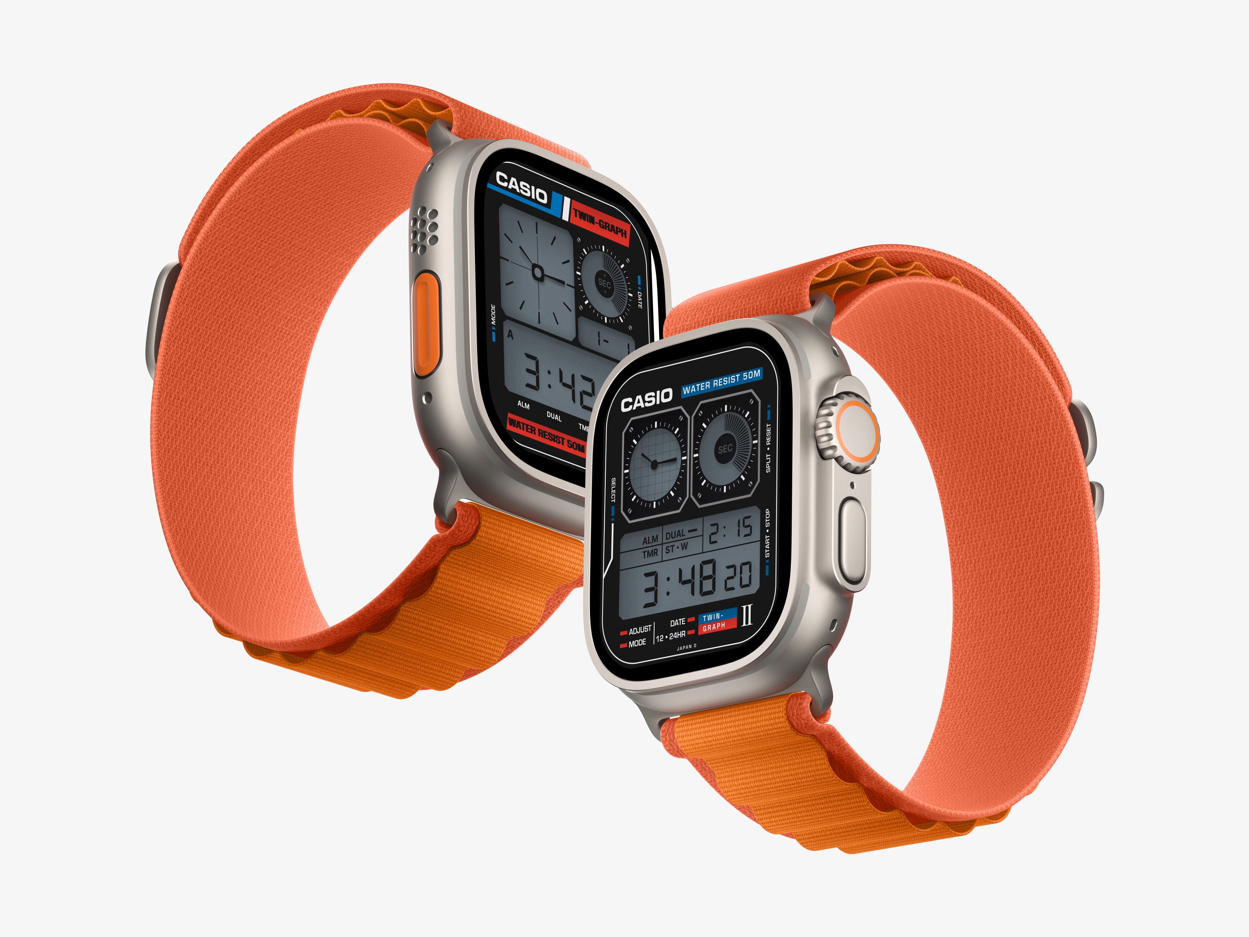 Casio Twin Graph 3d mockup analog apple watch casio casiowatch concept dial digital illustration mockup new product design retro time twin graph ultra watch concept watch design watch face watchos