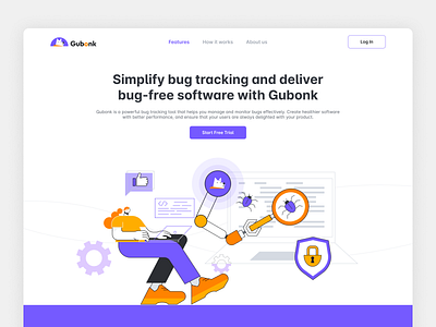 Introducing Gubonk - an SaaS about bug tracking management application branding bugs design figma illustration issue landing page logo management ui uiux design ux web design website
