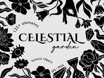 Celestial garden Linocut collection.