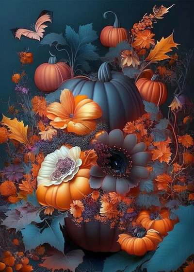 Pumpkin and flowers design graphic design illustration