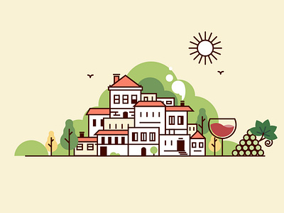 Şirince Town - İzmir flat house icon illustration izmir line map sirince town vector village