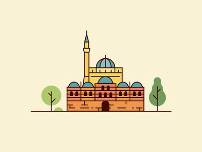 Kızlarağası Hanı - İzmir design flat icon illustration izmir line map mosque vector