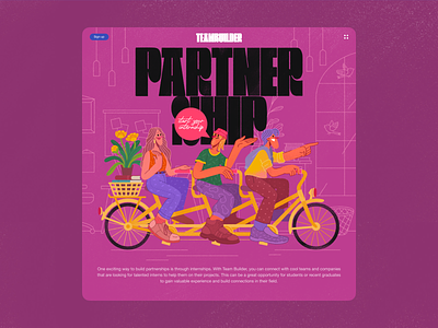 TeamBuilder — Partnership bike characters design drive flower illustration office screen team builder ui web