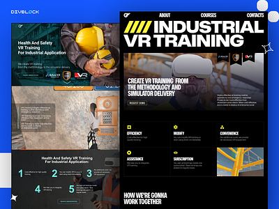 Industrial VR training landing page visual refresh concept beforeandafter dark divblockstudio landingpage modern virtual reality vr