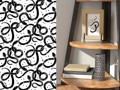 Snakes with flowers fabric floral graphic design pattern tangled tile tribal wallpaper