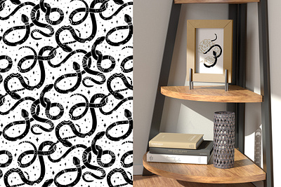 Snakes with flowers fabric floral graphic design pattern tangled tile tribal wallpaper