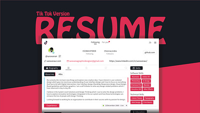 Tik Tok Version Resume cv cv template design graphic design professional resume resume tik tok tiktok tiktok resume ui version