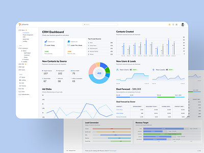 Phoenix CRM Dashboard analytics app design best design clean crm crm dashboard dashboard dashboard design design graph graphic design illustration logo management dashboard product design ui ui design user interface ux ux design