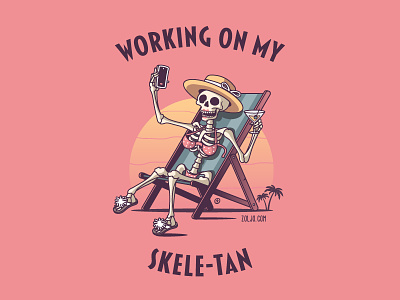 Working on my Skele-Tan beach funny halloween illustration selfie skeleton summer tan tote bag tshirt vacations vector