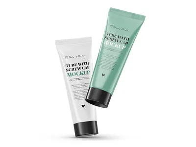 Glossy Cosmetic Tubes - Screw Cap - PSD Mockup 3d blender 3d cosmetic cream editable glossy mockup package packaging photoshop product psd render smart object template tube visualization