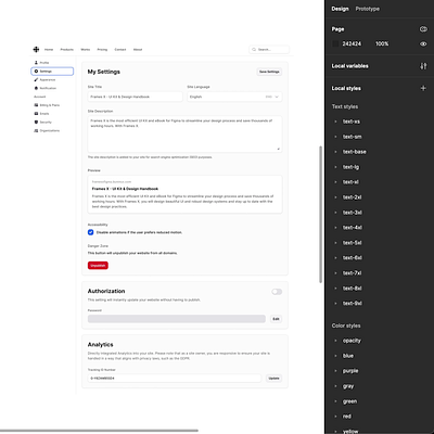Responsive Settings Dashboard in Figma auto layout branding components dark mode design design system figma interface mobile design product design responsive design settings ui ui kit ux variables