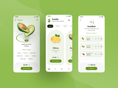 Fruitify App E-commerce App Concept app cart clean ui concept design detials dieting e commerce food fruits green health medical online order products purchase ui ux