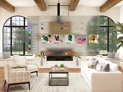 Spotify Music on Apple Vision OS 3d app apple argumented design interface living room music space spotify ui virtual reality vision os