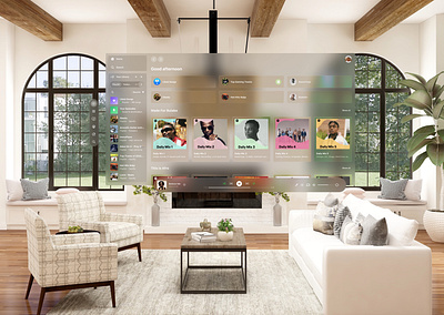 Spotify Music on Apple Vision OS 3d app apple argumented design interface living room music space spotify ui virtual reality vision os