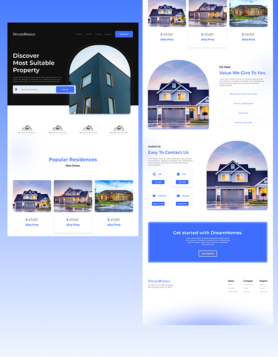 DreamHomes Website Landing Page adobe xd branding design designer landing page ui ui ux designer uiux user experience user interface web design web designer website designer