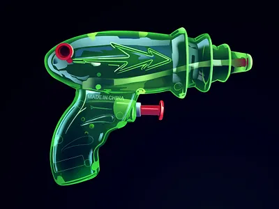 Plastic pistol childhood fun game illustration kid life memory memorylane neon plastic play retro time toy transparent