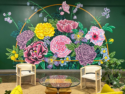 Floral Mural arch colorful floral flowers illustration mural painting rainbow realistic studio mural vintage