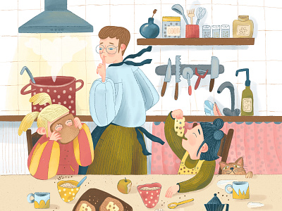 Breakfast time book book illustration breakfast character characterdesign childhood cooking family food illustration illustrator kitchen mess morning mother picture book play