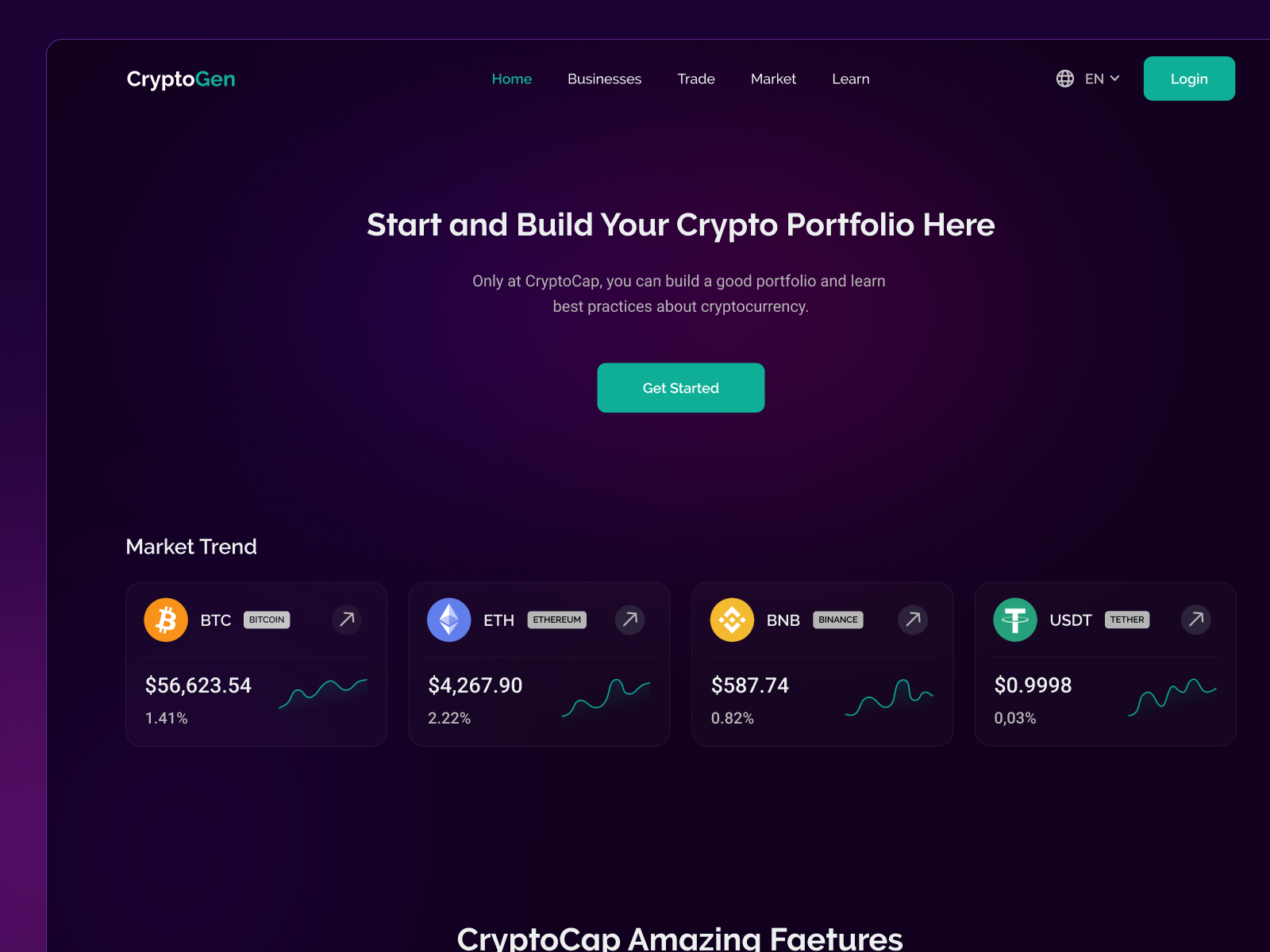 CryptoGen Landing Page crypto design landing page ui web web design