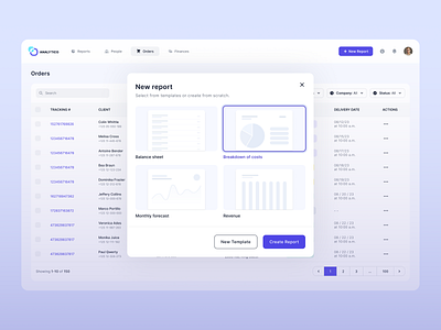 New report creation analytics architecture chart dashboard development graph low code minimalistic design no code product design report solution template ui ux