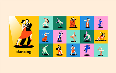 Dancing people color digital illustrations character concept dancing design graphic design happy illustration party people vector