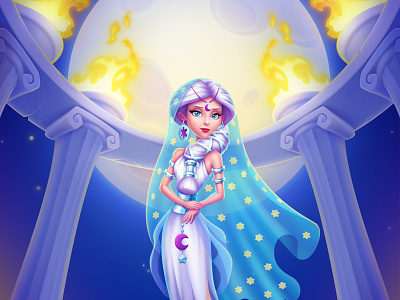 Goddess character artua character character design game art game design god goddess illustration ios moon
