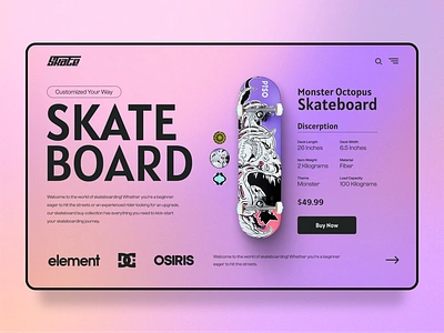 Skate Board Buying Design Concept 3d animation branding clean ui concept design graphic design illustration landing page design logo minimalist minimalistic motion graphics responsive design responsive web design skateboard ui uiux design