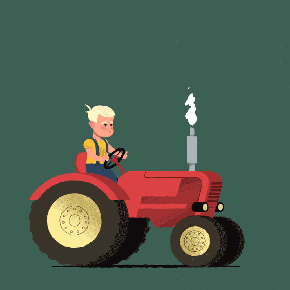 Merse and the red tractor 2d character animation farm green illustration logotype motion red tractor vehicle