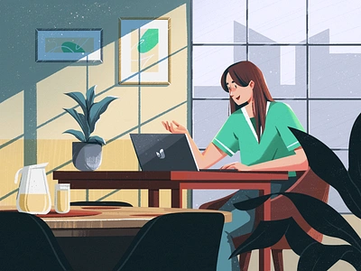 Work process cafe call character design fireart fireart studio illustration people talk team woman work