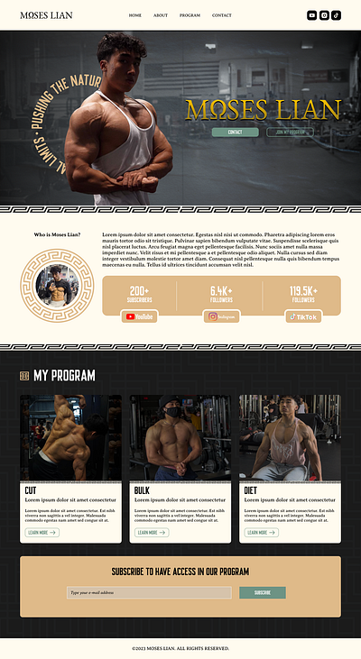 Moses Lian - Landing Page bodybuilder bodybuilding design figma gym influencer landing page landing page design moses lian personal personal website ui ui design web web design website workout