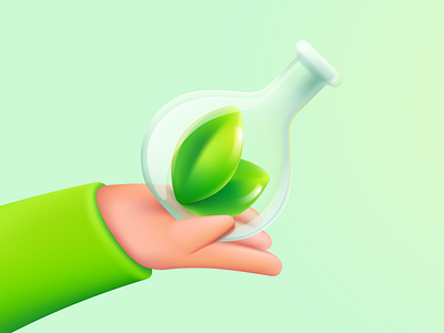 Chemical sphere flask with green leaves chemical design eco flusk hand illustration leaf palm science sphere ui vector