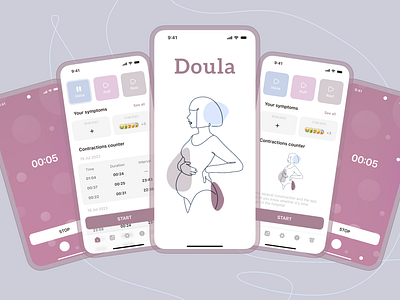 Doula app animation app contractions counter design figma home page logo photoshop pregnant puff rest symptoms ui ui ux ux uxui design voice web woman