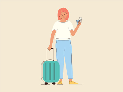 Happy woman with a suitcase goes on vacation vector illustration flight graphic design illustration irish woman travel trip vacation vector