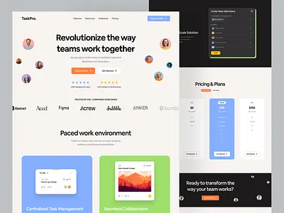 Task Management Landing Page card clean color dashboard ui design illustration interface landing page management product design project saas schedule task taskmanager typography ui web webdesign website