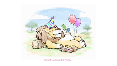 World Lion Day and National Lazy day 2d animation lion art beehaya birthday lion cartoon artist cartoon lion character design etsy fiverr freelancer funny lion lazy lion lion mascot national lazy day sleepy lion watercolor cartoon lion world lion day