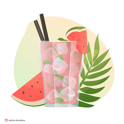 Watermelon Mojito Cocktail adobe illustrator art branding cafe cocktail design drinks graphic design ice illustration lime menu vector watermelon