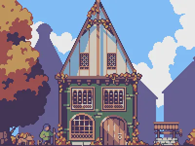 Medieval house remake 16bit 8bit architecture architectureart chillart design environment design fantasy fantasyart gameart illustration medieval medievalhouse minimalistart minimalistic pixel art pixelart remake