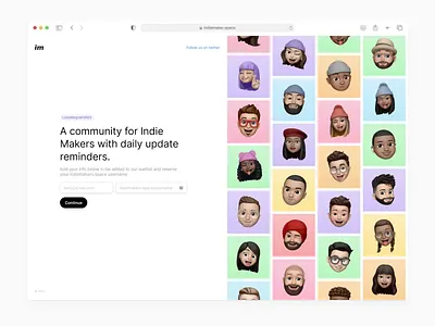 IndieMaker.space animated landing page animation form landing page minimal ui web app