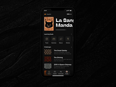 Boost your Language Learning Skills app dark mode figma language learning literature mobile reading typography variables