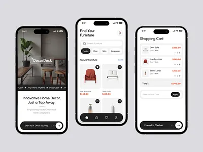 Decor Deck - Furniture Mobile Apps decor mobile apps ecommerce mobile furniture app furniture apps furniture marketplace furniture mobile furniture shop furniture ui mobile apps